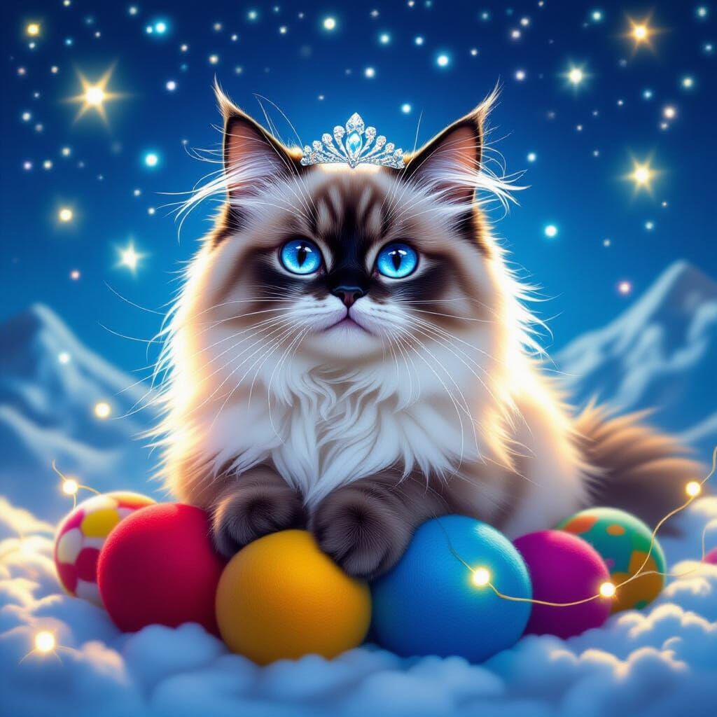 Himalayan Cat Queen on a Toy Mountain