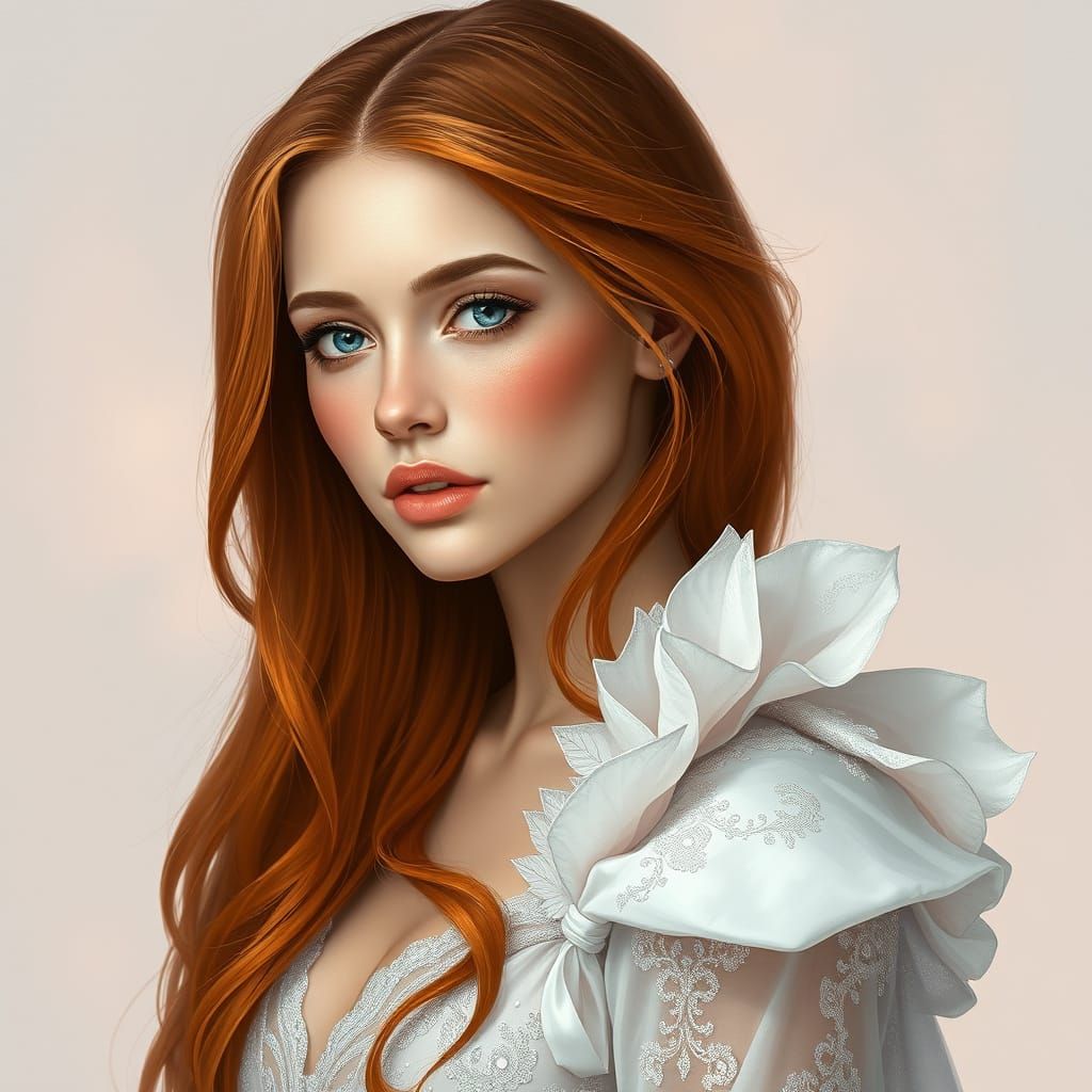 Ethereal Woman with Flowing Hair in Art Nouveau Style