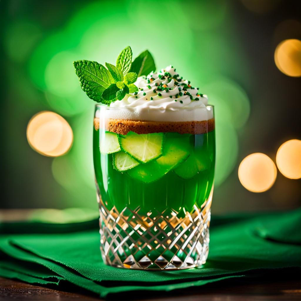 Festive Green Cocktail in Irish Pub Setting