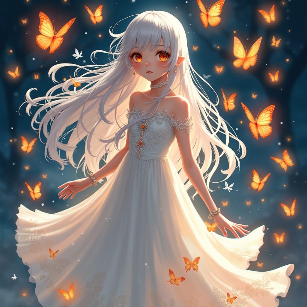 Anime-Inspired Portrait of a Mystical Girl with Orange Eyes ...