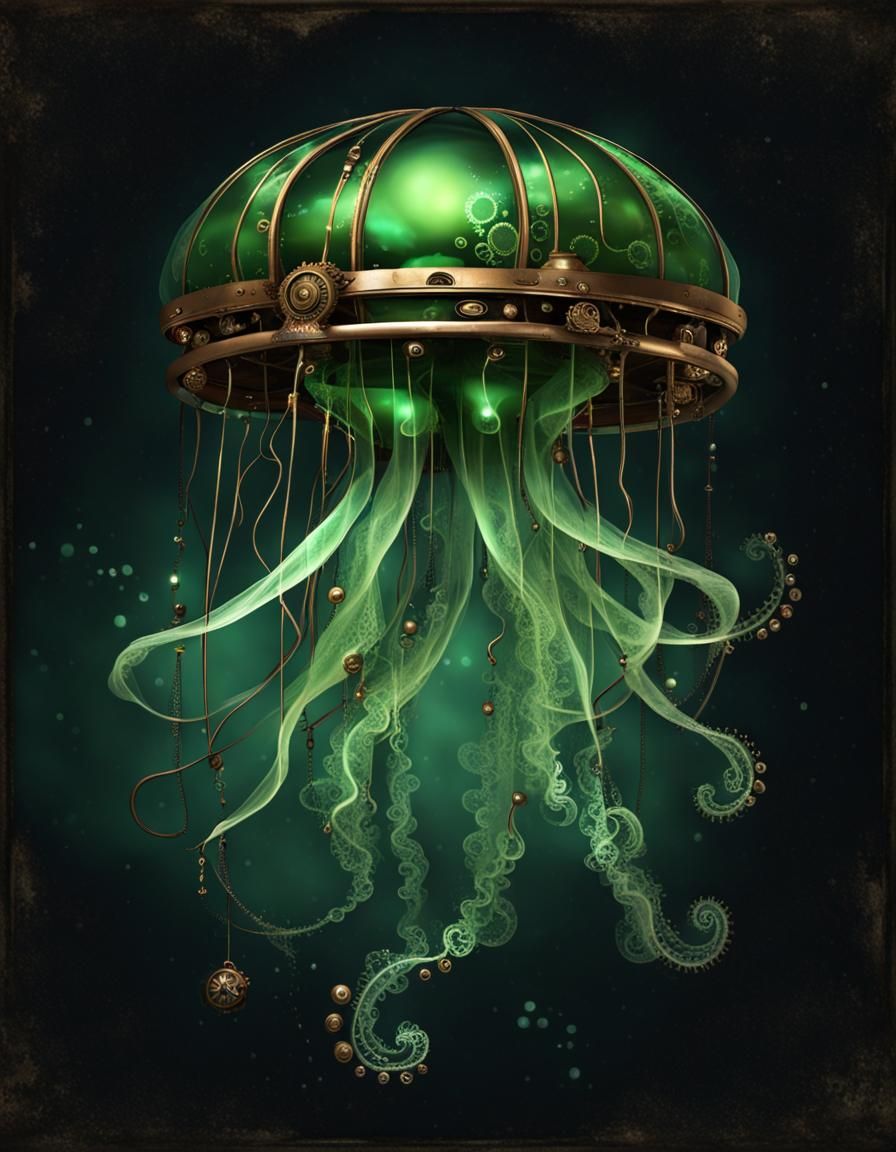 Steampunk Jellyfish Against a Dark Night Sky