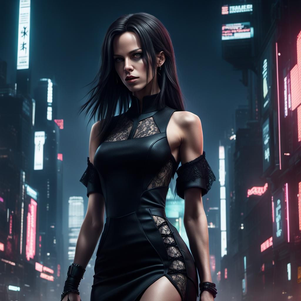 Cyberpunk Girl with Black Hair in 3D