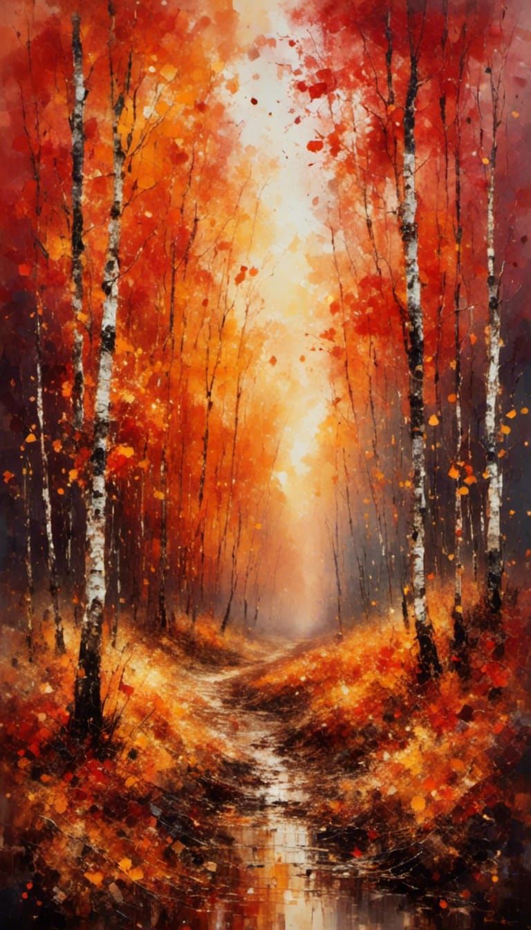 Autumn Forest Landscape as Impasto Painting
