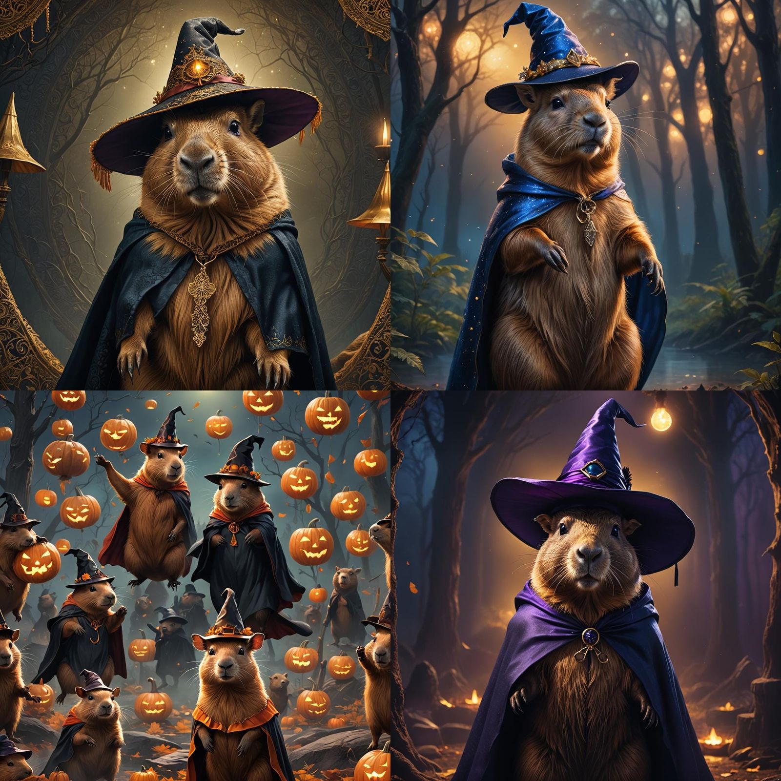 Halloween Capybara Witch Portrait in Hyperrealism