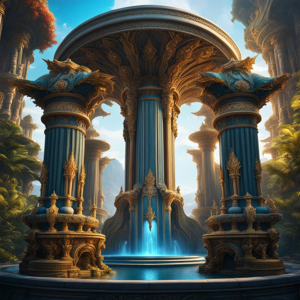 Fantastical Fountain of a God: Detailed Matte Painting