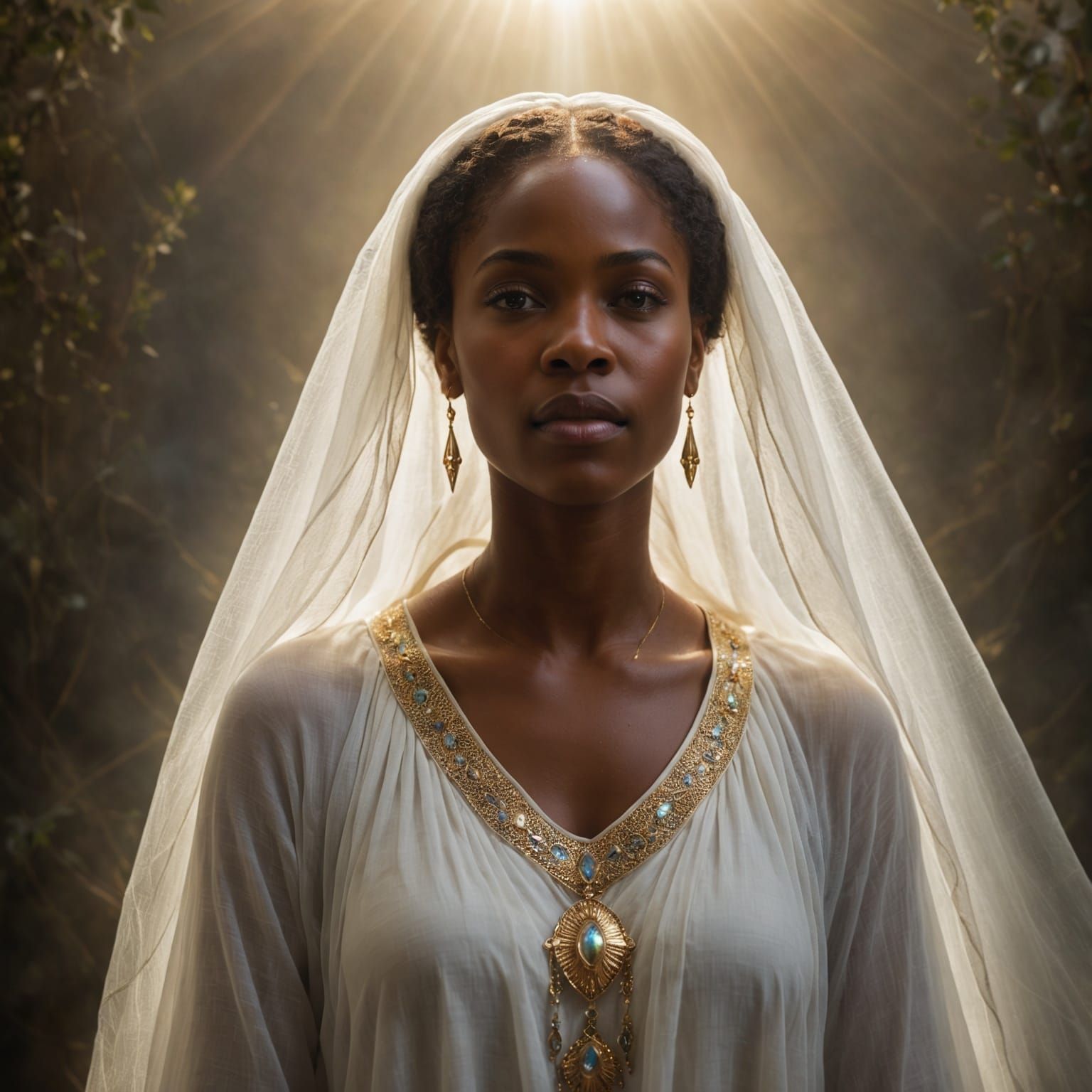 African Woman Bathed in Ethereal Heavenly Light