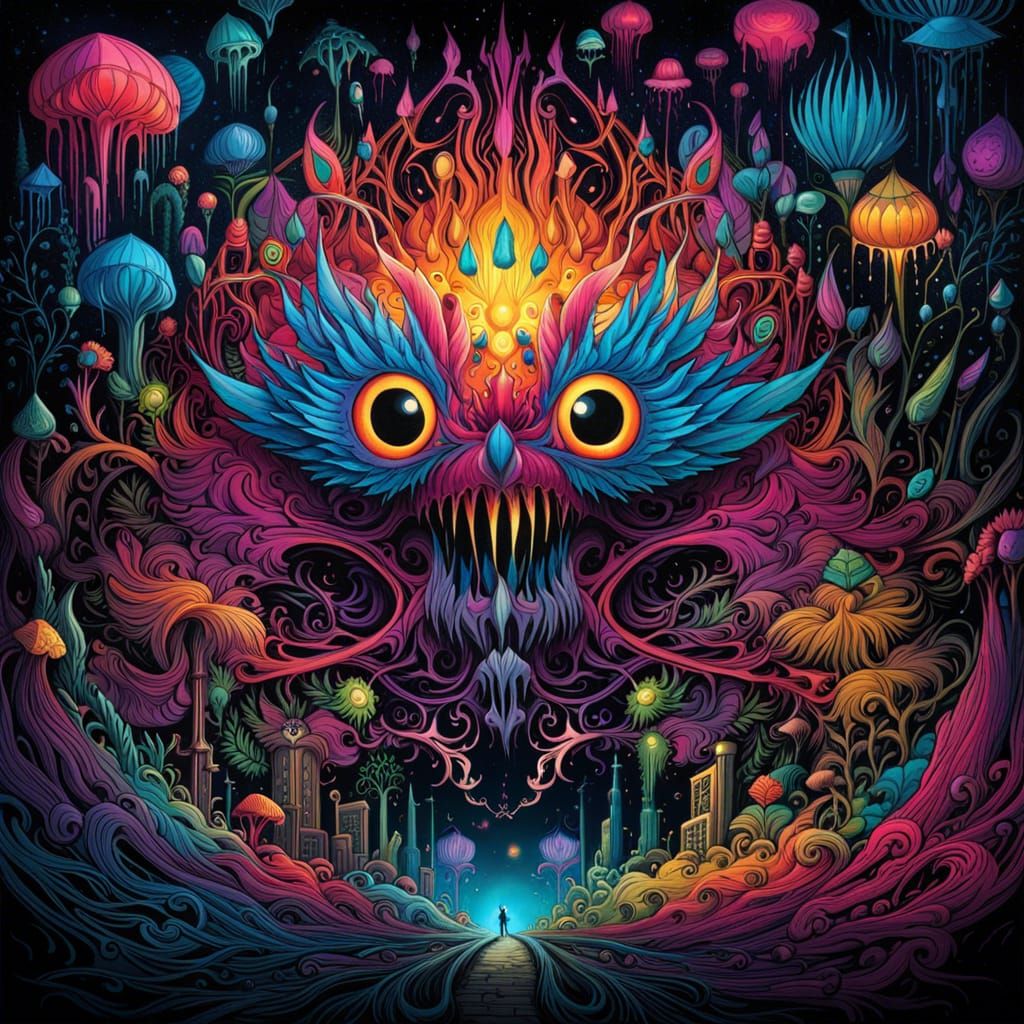 Psychedelic Mandala in Surrealist Underground Comix Style