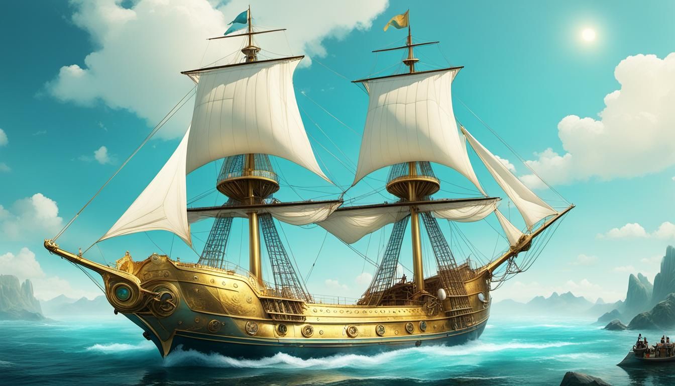Golden Aether Sailing Ship with Antique Tech