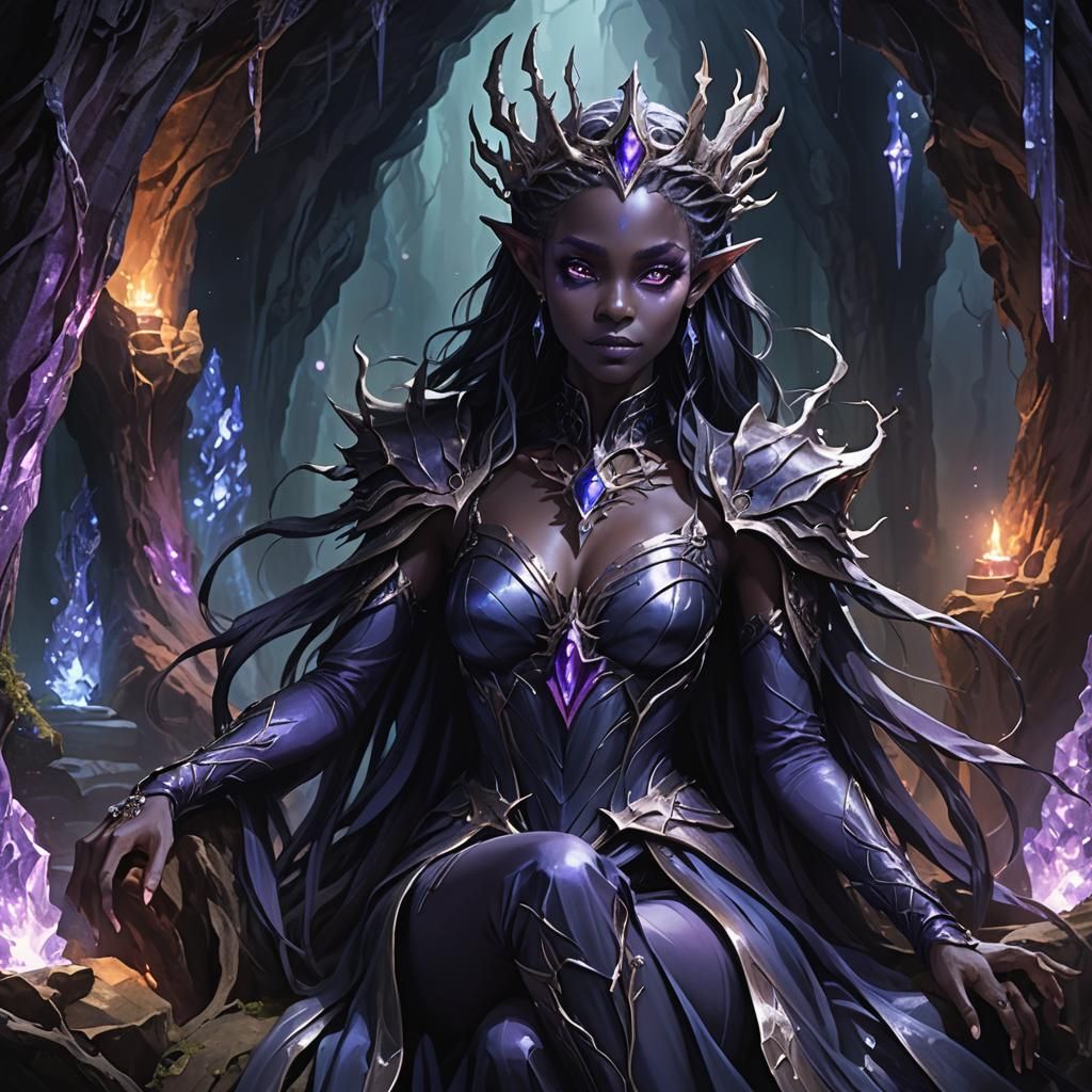 Dark Elf Queen in Underground Cavern: Anime Art