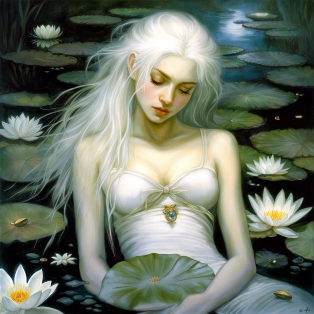 Eerie Waterlily Pond Dreamcore Dark Fantasy