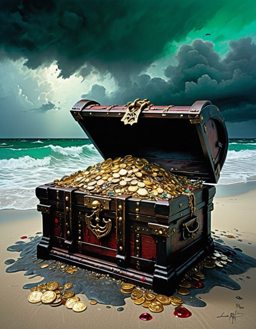Pirate Treasure Chest on Deserted Island