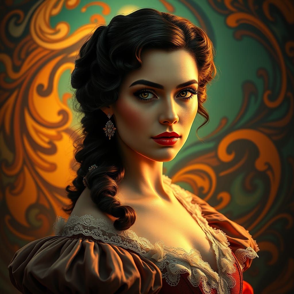Scarlett O'Hara Portrait in Art Nouveau Style