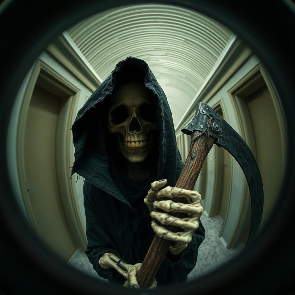 Grim Reaper: Ominous Glimpse Through a Peephole
