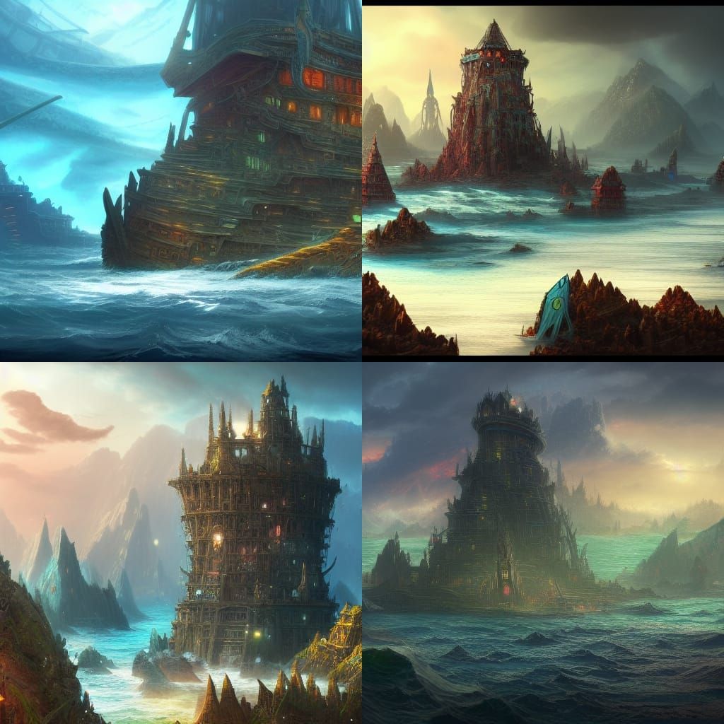 Floating Shack City on Ocean: Fantasy Concept Art