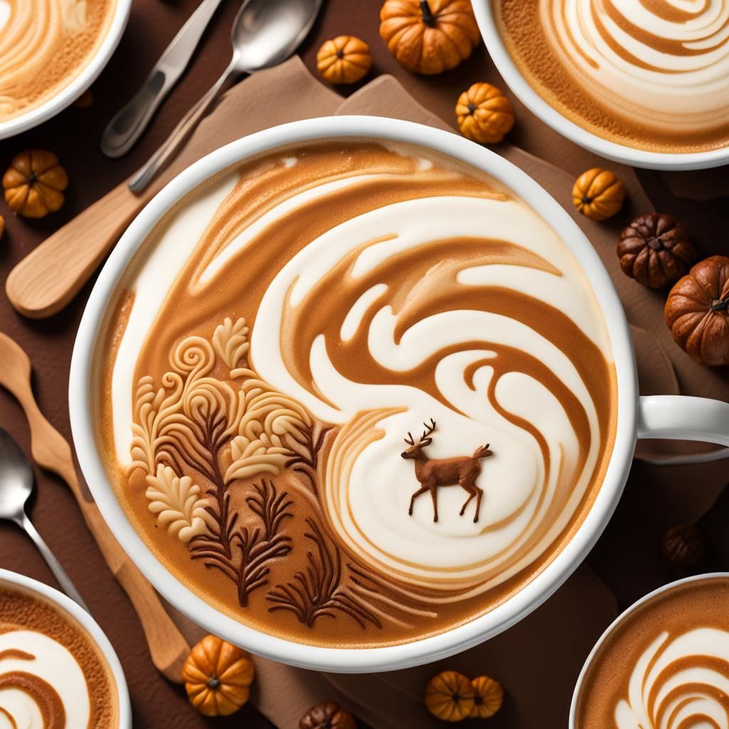Autumn Forest Latte Art in Cinematic Style