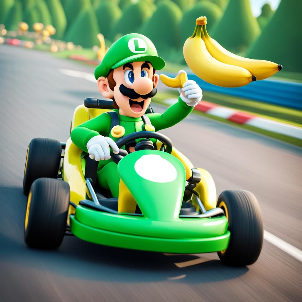 Luigi Races in Green Go-Kart on Luigi Circuit