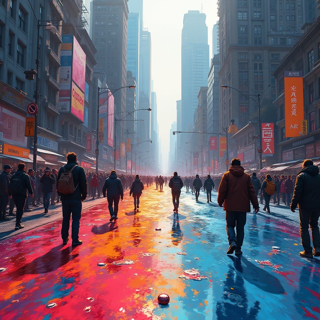 Hyperrealistic Liquid Glass Floods Downtown Metropolis