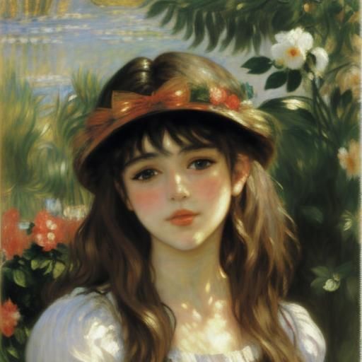 Woman in Garden, Impressionistic Pre-Raphaelite Style