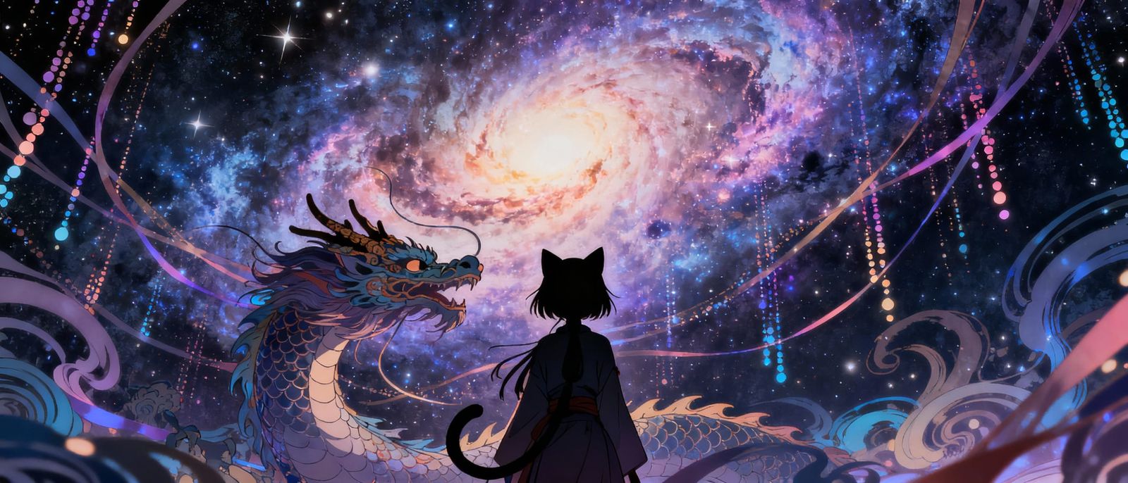 Ukiyo-e Japanese Dragon in Cosmic Nebula