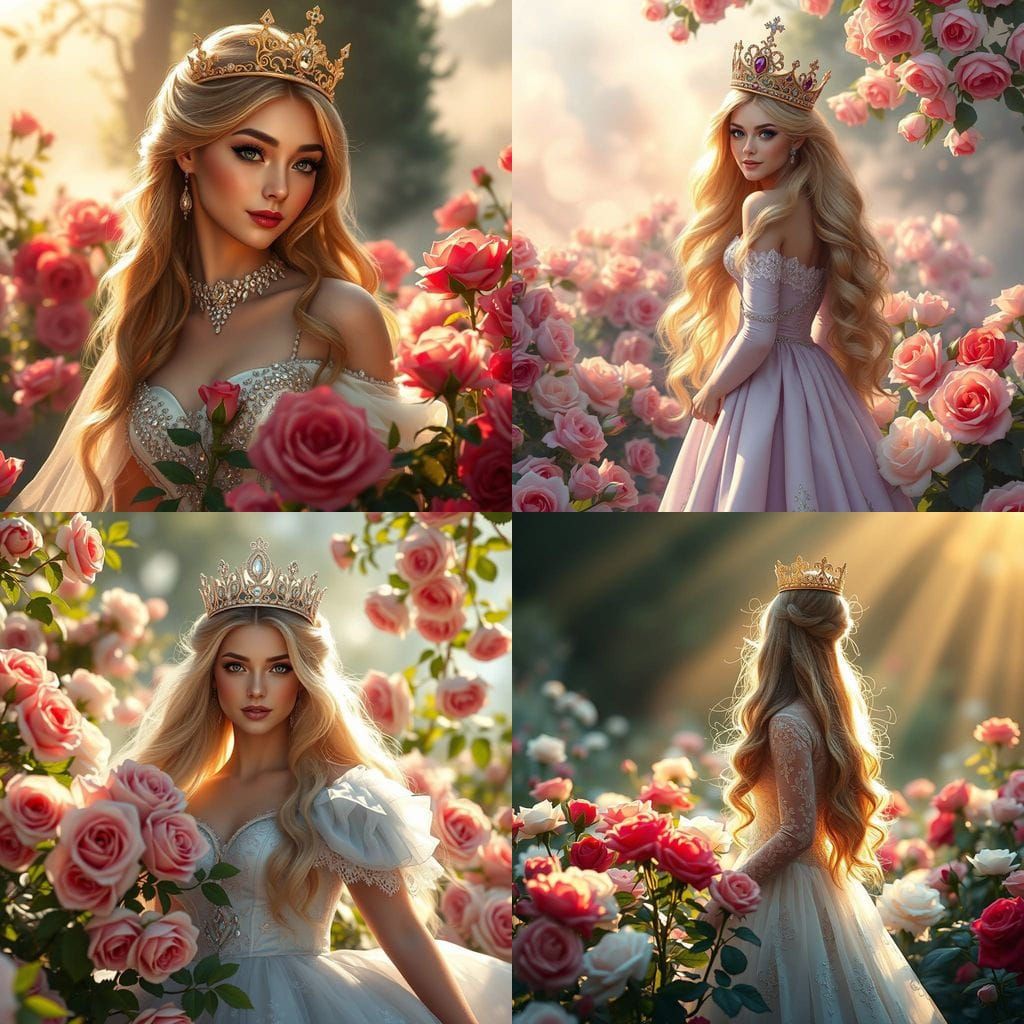Ethereal Princess in Enchanted Garden of Roses
