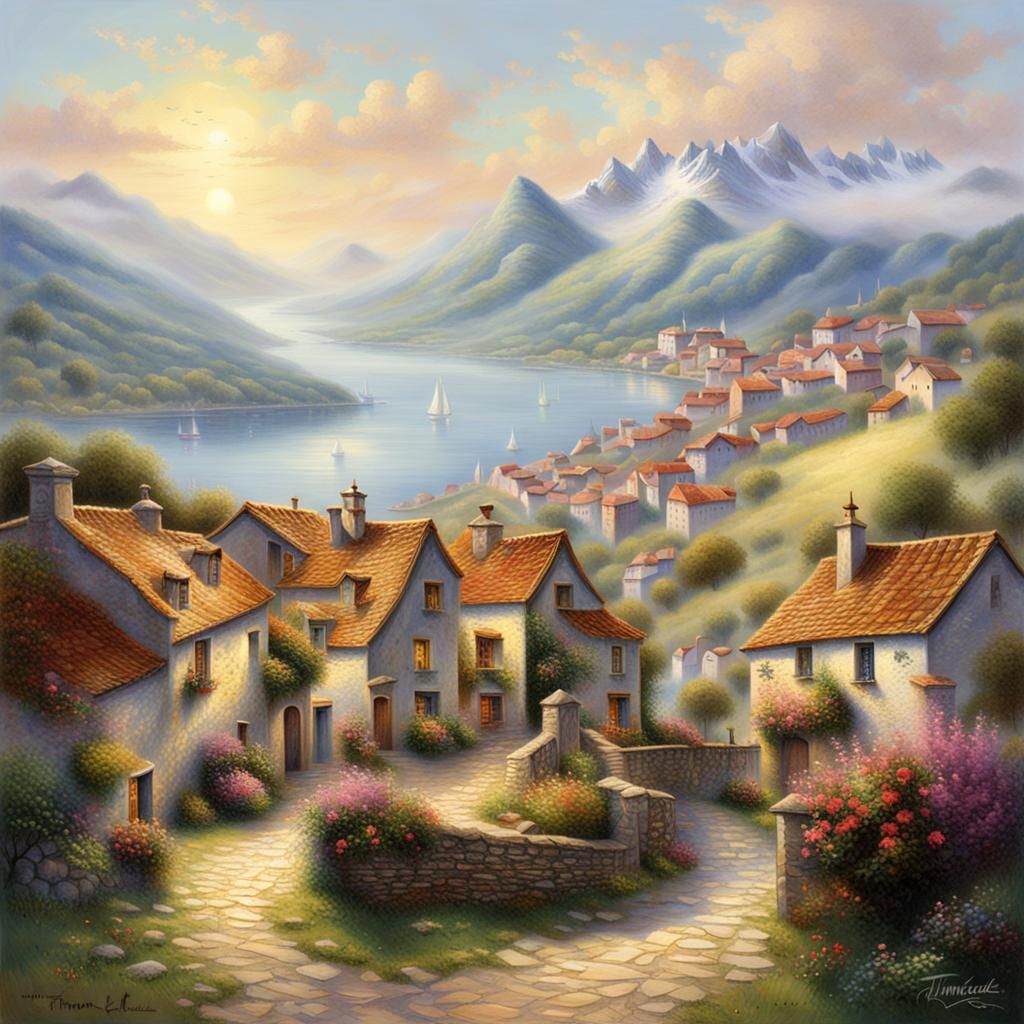 Scenic Basque Village in Dreamlike Lighting
