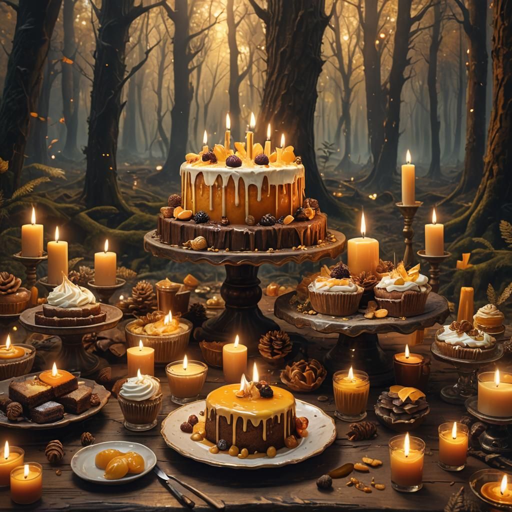Cozy Forest: Cakes and Candles Fantasy Matte Painting
