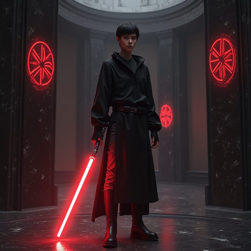 Mystic Knight with Lightsaber in Hyperrealistic Style