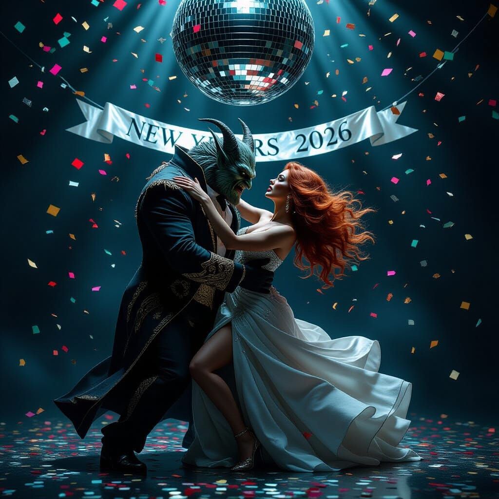 Monster and Woman Dance Under Disco Ball