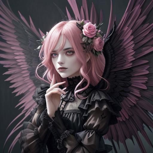 Skeleton with Floral Wings in Gothic Surrealist Art