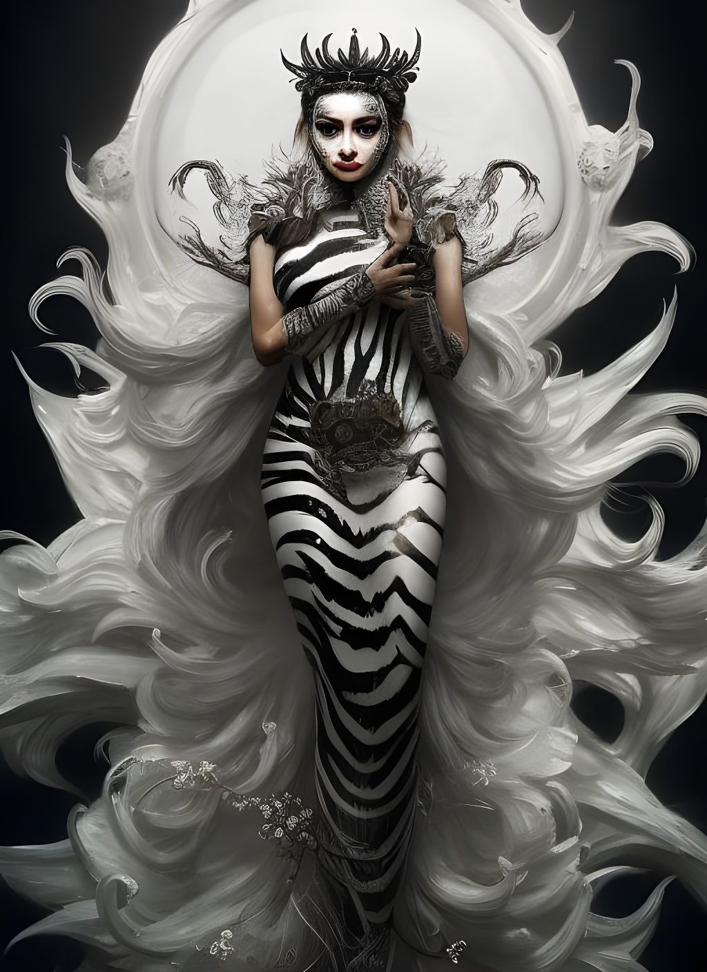 Striking White Tiger Goddess in Fantasy Art Style