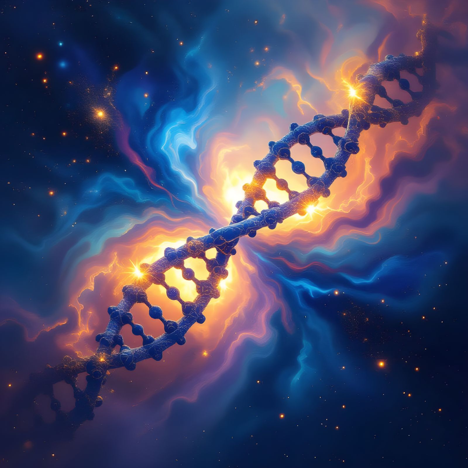 Cosmic DNA Nebula in Painterly Realism