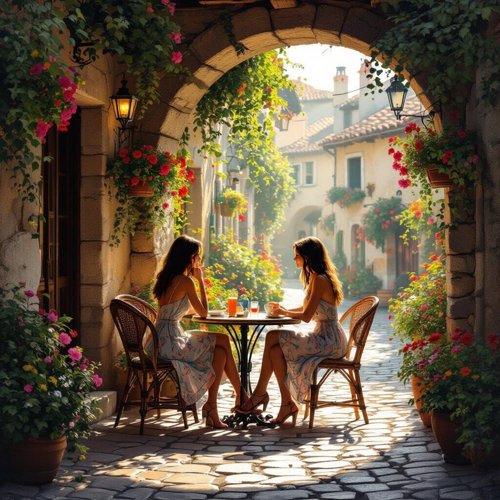 European Village Cafe in Matte Painting Style