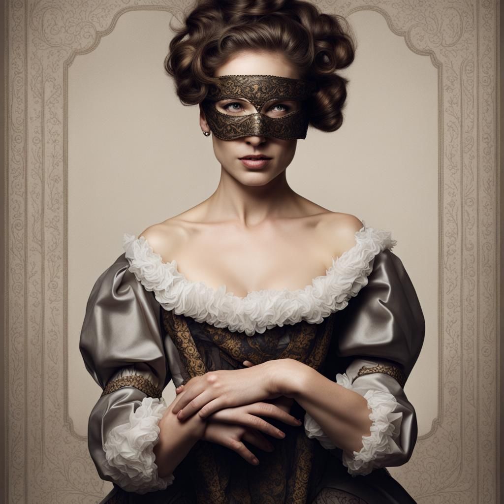 Baroque Woman Portrait with Lifted Blindfold