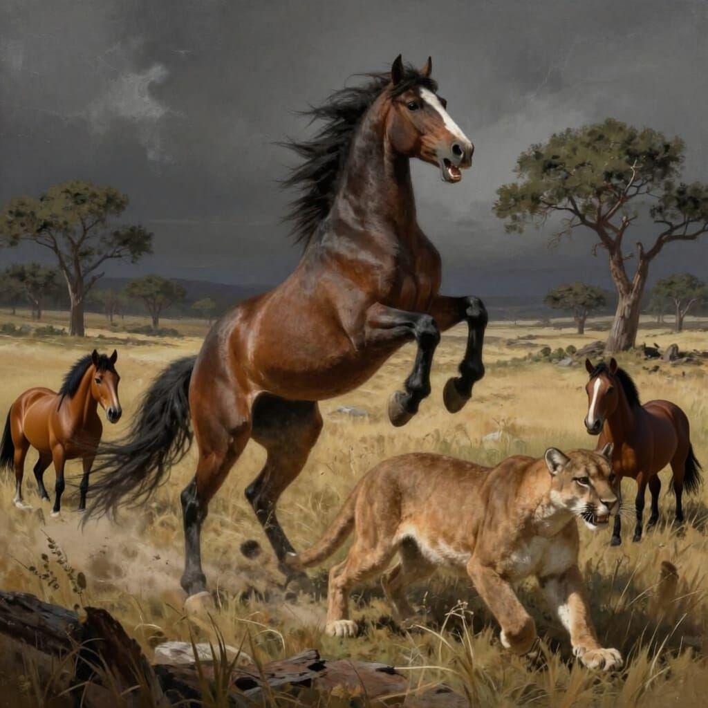 Wild Horse Defends Herd From Cougar Attack