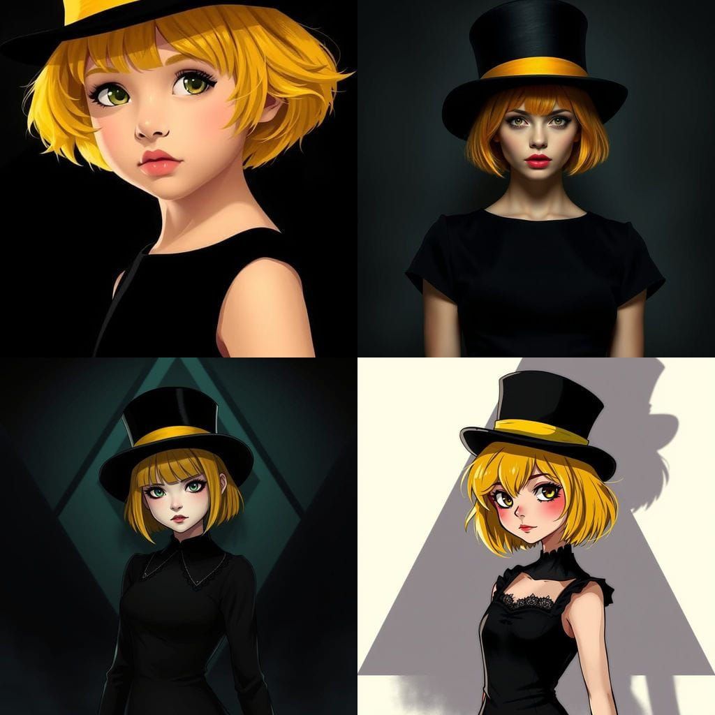 Girl in Black Dress with Yellow Hair and Top Hat