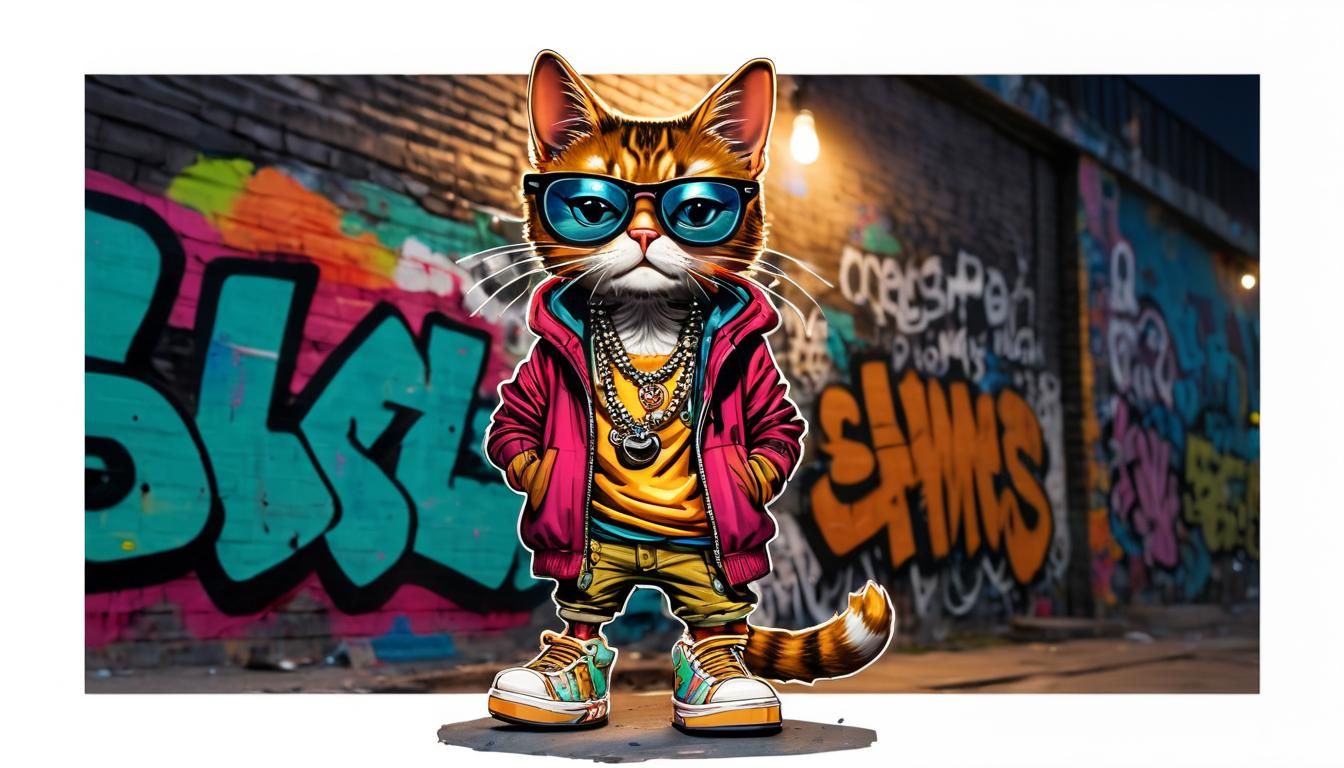 Hip-Hop Cat in Graffiti Alley, Urban Street Art