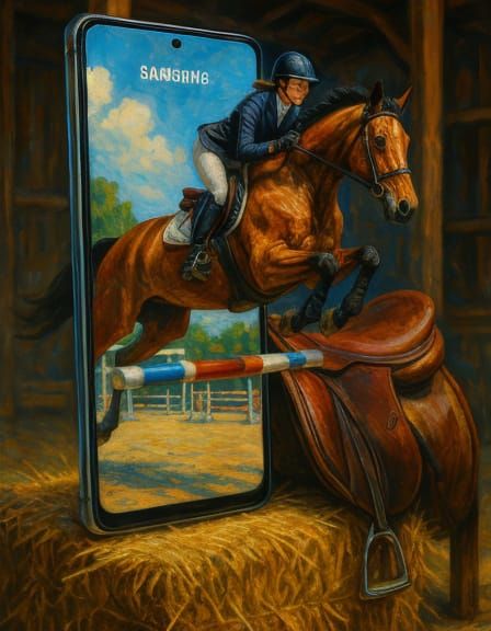 Samsung Phone with Horse Jumping from Screen