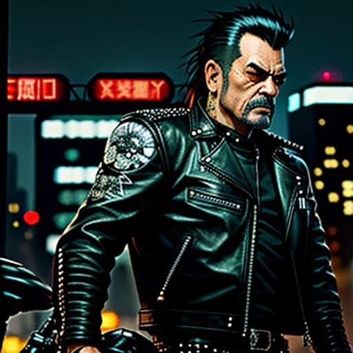 Dark Noir Biker in Futuristic Tokyo