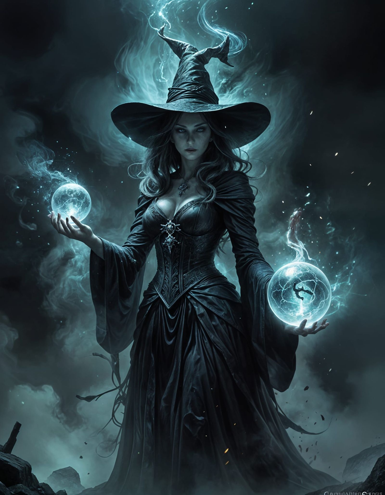 Wicked Witch Spellcasting a Magical Orb in Dynamic Pose