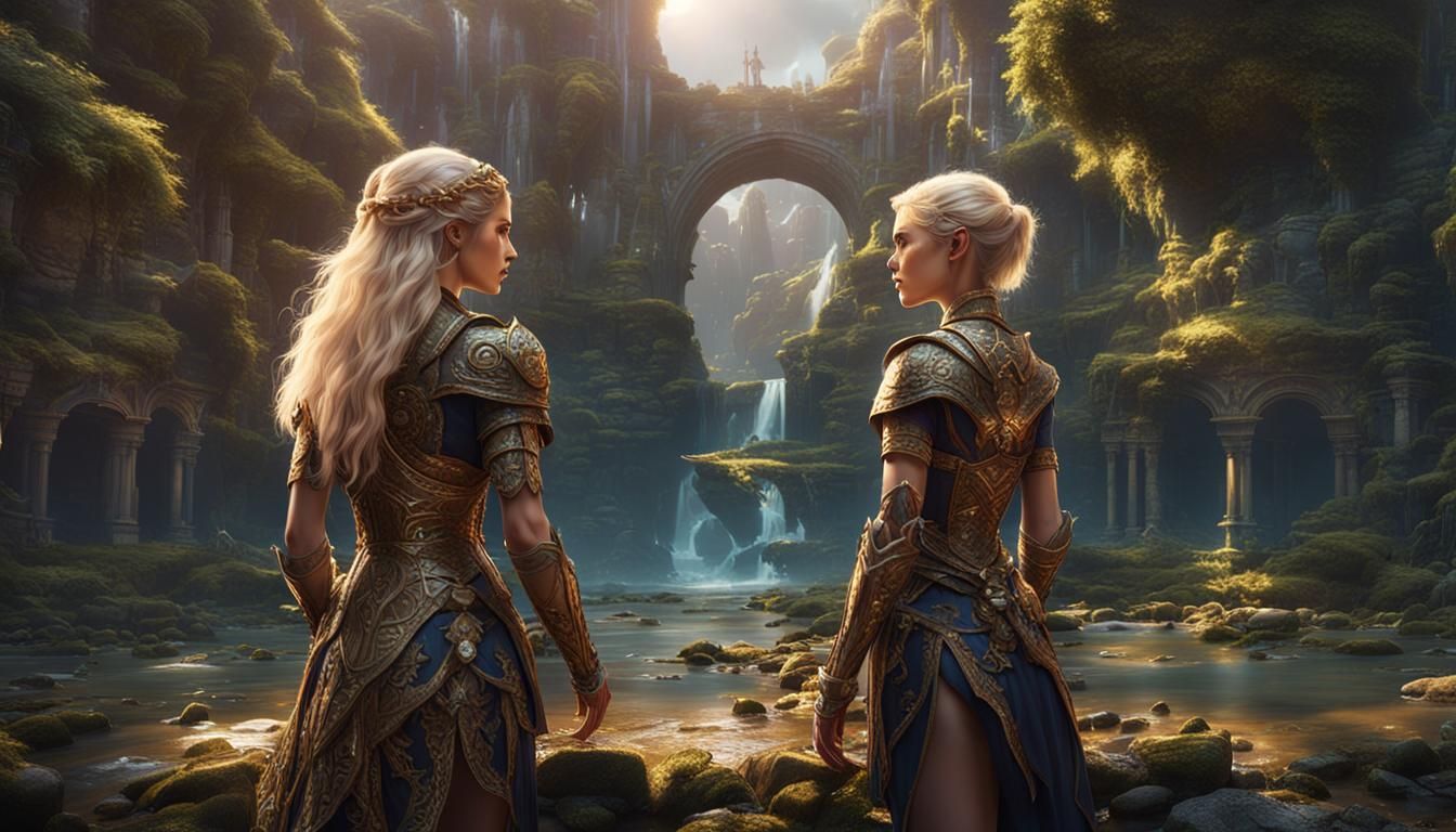 Two Women in Shorts: Detailed Digital Matte Painting