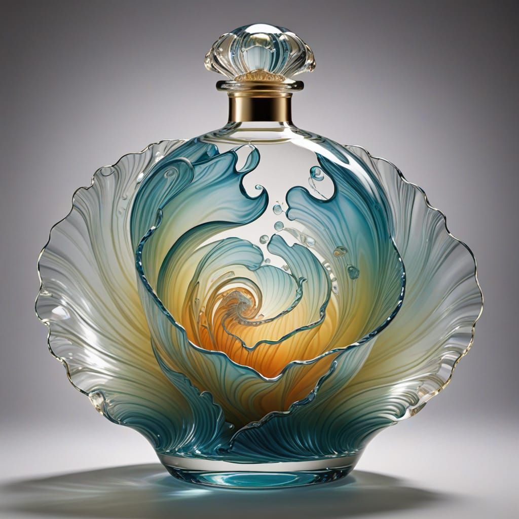 Glass Perfume Bottle with Water, Art Nouveau Style
