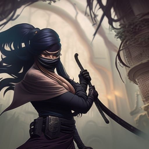 Hyperdetailed Female Ninja in Dark Fantasy Art