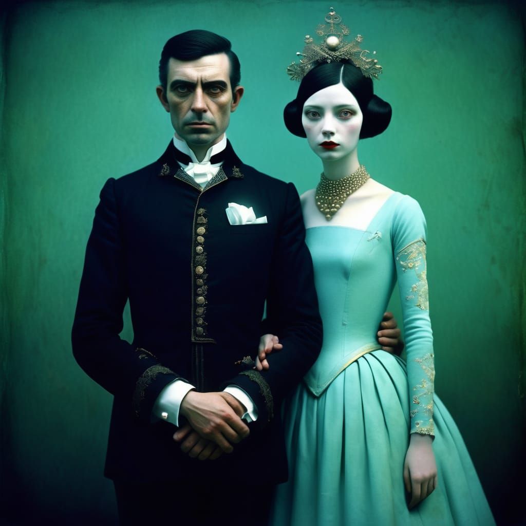 Surreal Dark Fairytale Couple in Autochrome Style