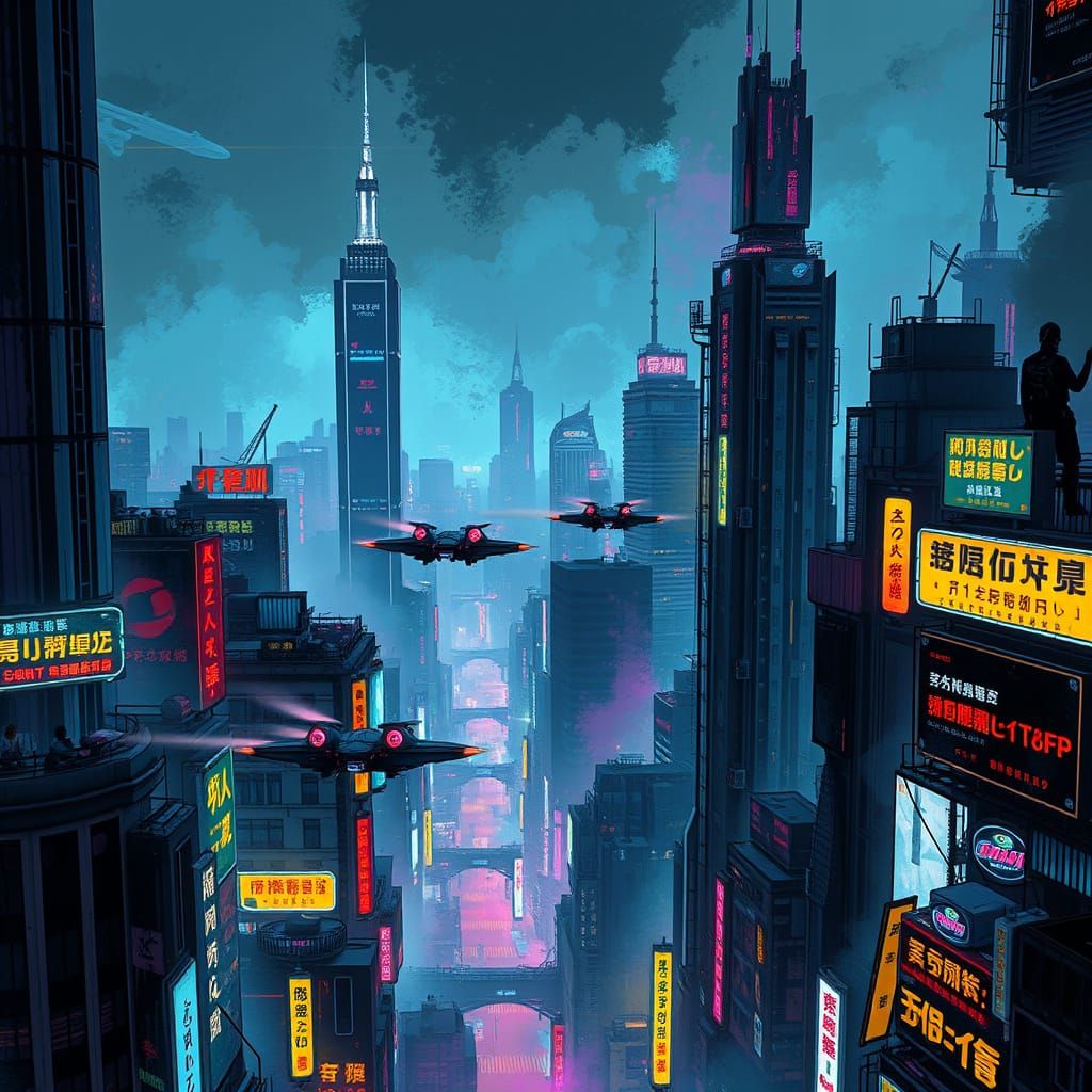 Futuristic Cyberpunk Cityscape at Night