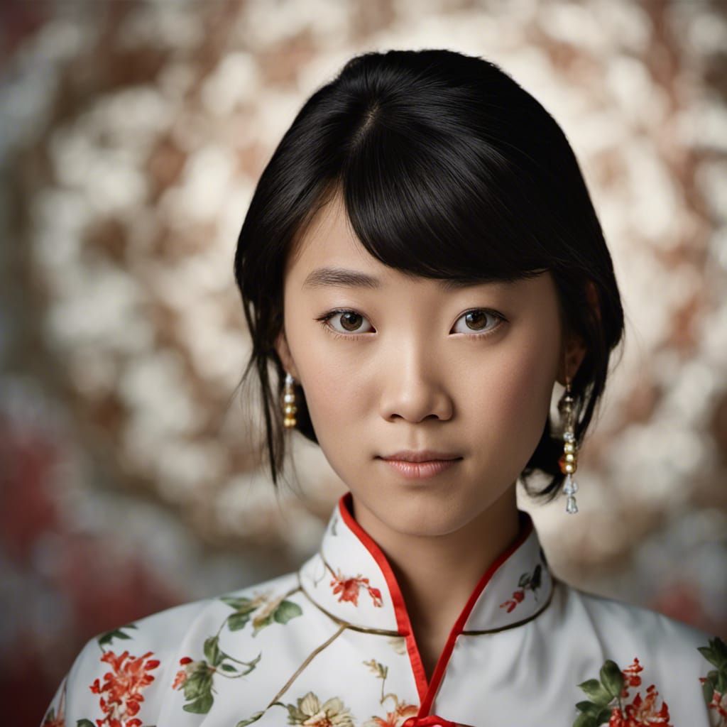 Portrait of Girl in Cheongsam Dress with Bokeh