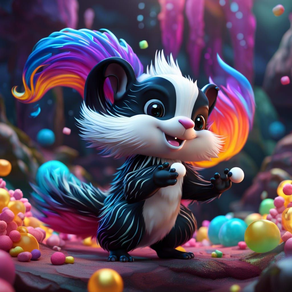 Marshmallow Jelly Skunk Dancing in Fantasy Art