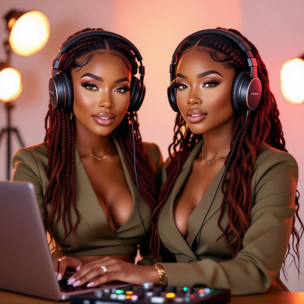 Cinematic Portrait of Confident Black Woman in Podcast Studi...