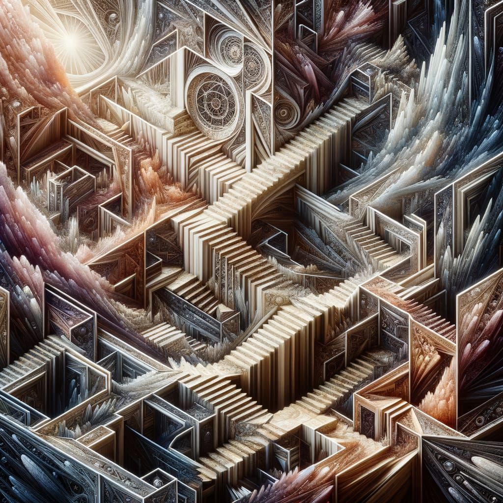 Intricate Impossible Staircase in Sacred Geometry Style