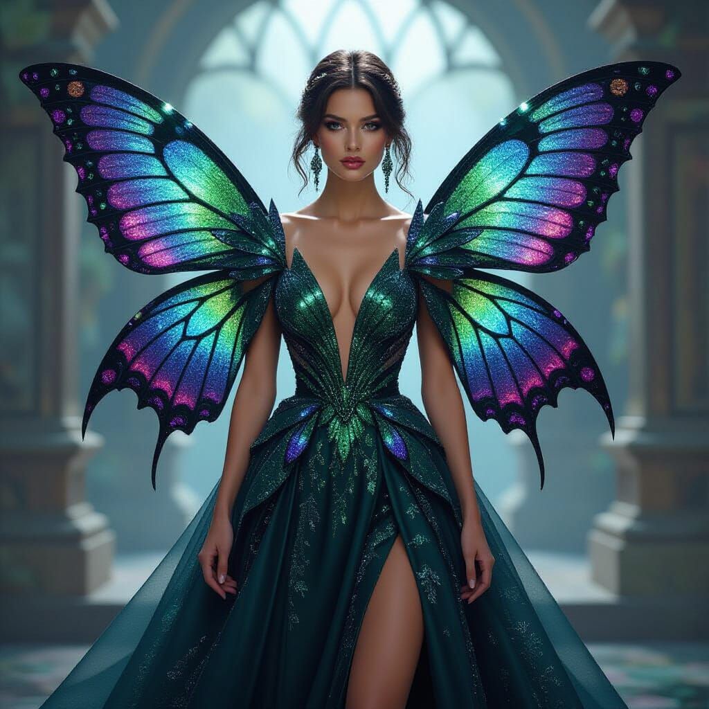 Woman in Gown of Jeweled Beetle Wings