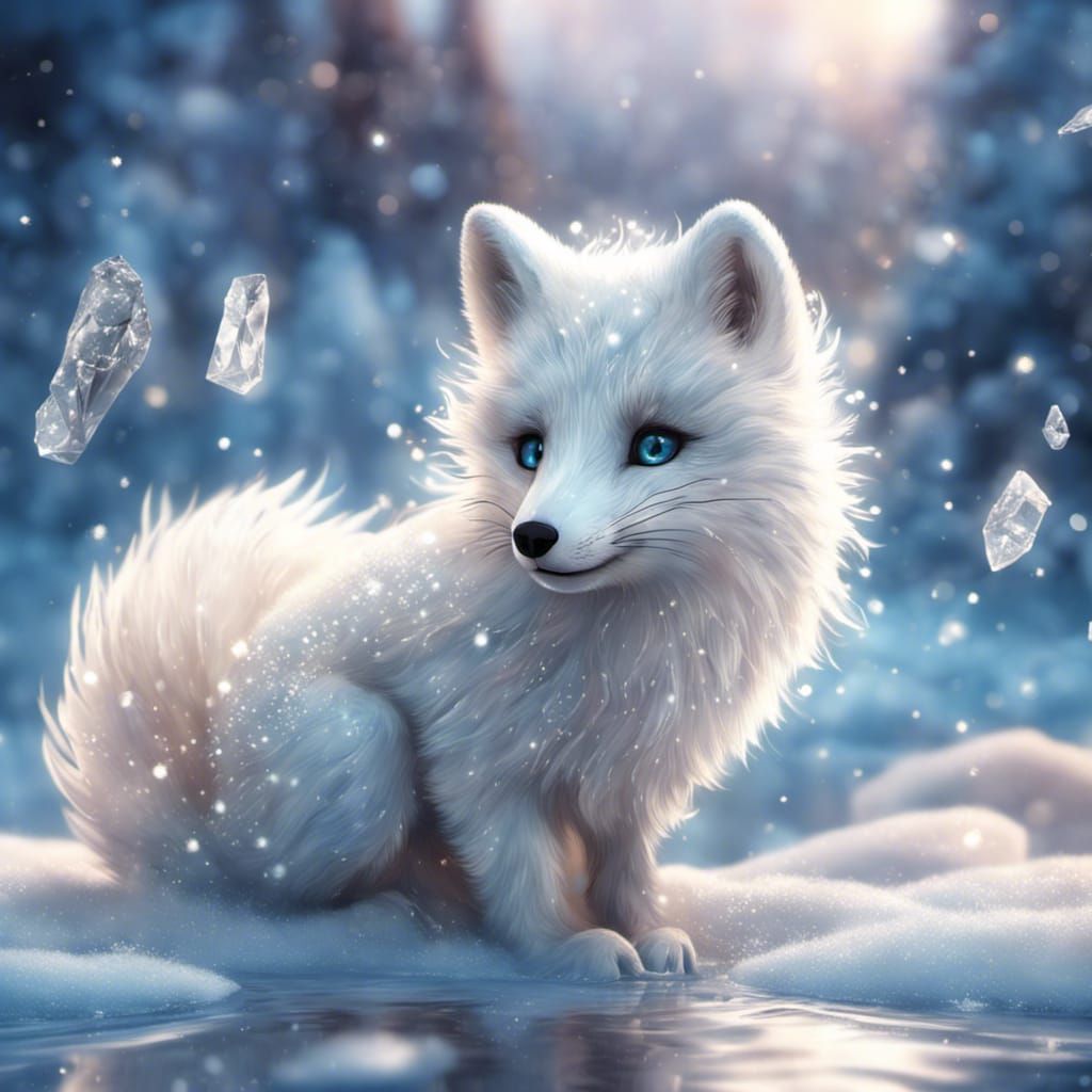 Adorable Arctic Fox in Sparkling Winter Landscape